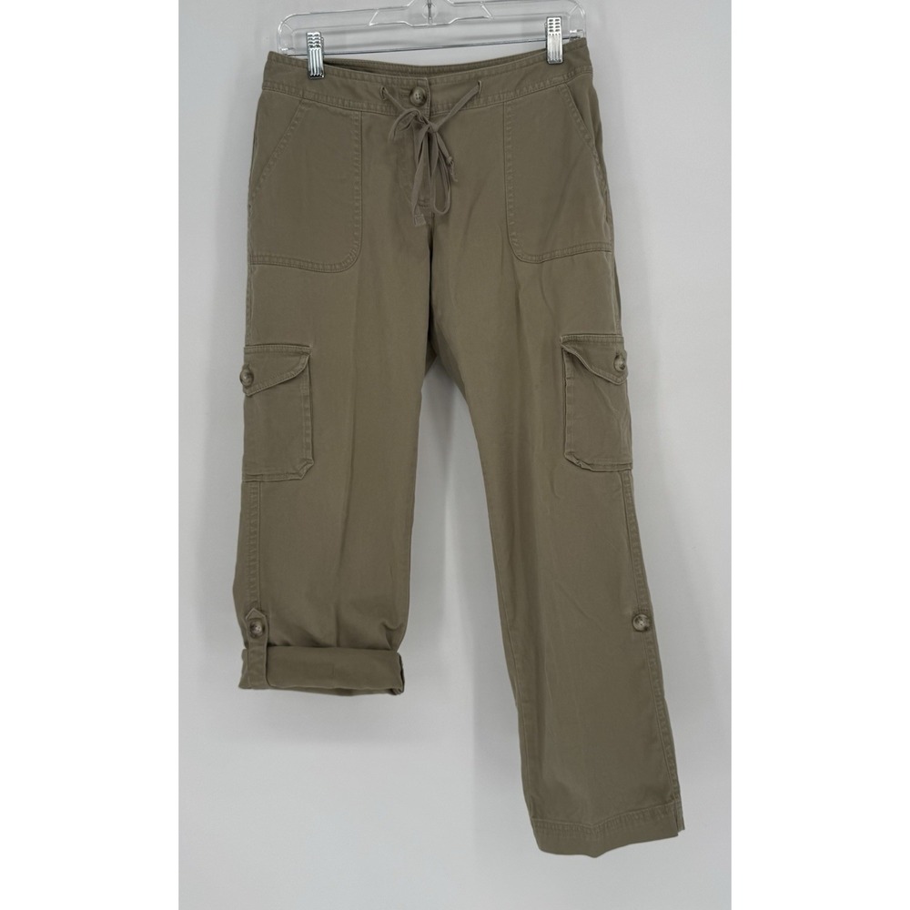 LL Bean‎ Favorite Fit Drawstring Cargo Pants Women's 4 Petite Tan Khaki Roll Up